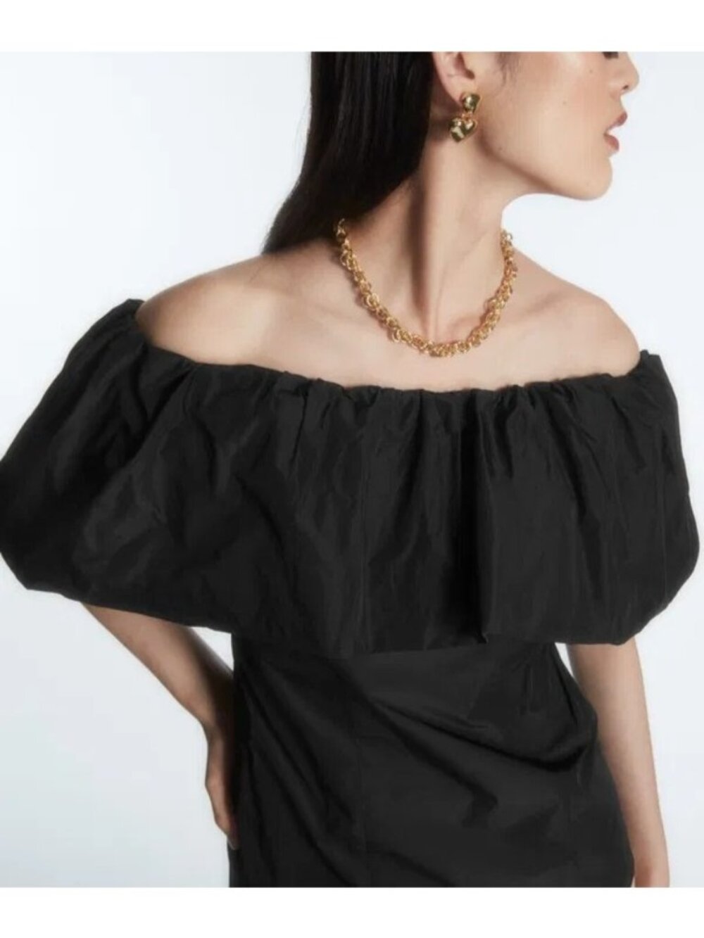COS Black Voluminous Ruffle Off The Shoulder Minimalist Blouse Size 14 NWT